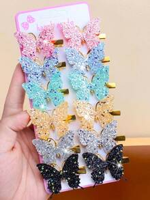 12个/套水钻渐变蝴蝶发夹，绚丽的渐变色搭配闪亮亮片，在灯光下熠熠生辉。金色夹子设计，精致小巧——适合女孩和女士佩戴，日常必备，无论休闲还是派对，都能让你成为焦点。发饰，头饰，发夹 - 彩色 - 查看 3