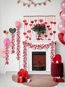 2pcs/8pcs Valentine's Day Heart Shaped Glitter Wreath Decor, Pink & Gold Metal Wreath, Valentine's Day Decorations, Suitable For Home, Outdoor And Wedding Hanging Decor, Plastic Party Decorations For Valentine's Day, Anniversary, Birthday, Wedding, Flower Arrangement - Multicolor - View 6