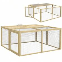 PawHut Wooden Foldable Rabbit Hutch, Small Animal Hutch, Free Movement Enclosure, Foldable Roof, Natural Rabbit Hutch For Guinea Pigs 120x120x57cm