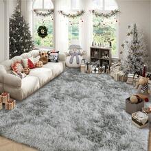 Area Rugs For Living Room, Large Fluffy Tie-Dye Grey Rug For Bedroom, Soft Shag Shaggy Fuzzy Carpets For Boys And Girls Dorm Room Home Decor - 淺灰色 - 查看 5