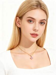 Elegant Pink Heart Pendant Necklace, Open Ring, Suitable For Women's Daily Wear, Parties, Music Festivals, Holiday Gift For Friends - Pink Heart Pendant Necklace - View 7