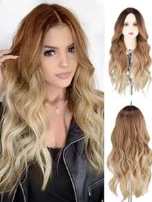 28 Inch Long Wavy Ombre Golden Synthetic Wig, Heat Resistant Fiber Wig Suitable For Women - Elegant Style, Natural Look, Fits All Light Blonde Tones - Multicolor - View 3