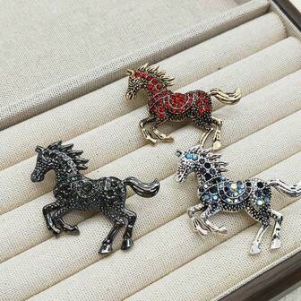 1件复古商务十二生肖马钻装饰男士高端胸针配饰