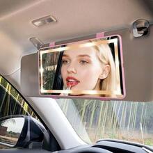 Car Mirror Visor Vanity With Rechargeable LED Light - 3 Light Modes & Dimmable Touch Screen- Girly Pink Car Accessories For Women Interior- Large Clip On SunVisor Passenger Side Mirror, Pink - Mặc định - Xem 1