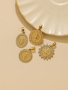 1pc/Pack 304 Stainless Steel Rhinestone Religious Series Pendant, 18K Gold Plated Fashionable Versatile Necklace Charm - Gold - View 3