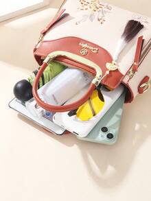 3pcs Embroidered Women Handbag Set, Including Shoulder Bag, Crossbody Bag And Tote Bag - Multicolor - View 7