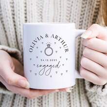 1Pc 11oz Personalised Engagement Mug With Names And Date Engaged Couple Gift Keepsake Coffee Cup For Fiancé Or Fiancée Hen Party Bridal Shower Gift, Christmas Gift - White - View 3