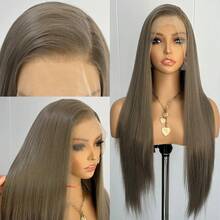 180% Density 13x4 Synthetic Lace Front Wig, Purple Ash Brown Natural Straight Hair, High Quality Heat Resistant Fiber, Full Wig Set For Women - Multicolor - View 15