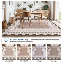 1PCS Room Decor Bordered Rug Scalloped Geometric Pattern Modern Washable Low Pile Area Rug For Living Room Bedroom Contemporary Non Slip Large Rug Low Pile Stain Resistant Carpet For Classroom Dining Room Runner For Hallway Kitchen Enterway - 紅棕色 - 查看 8