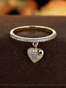 1pc Gold Heart Ring, Gold-Plated Heart Pendant Ring, Anniversary Memorial Gift Suitable For Men And Women, Elegant Everyday Wear, Wonderful Gift For Halloween, Christmas, Teacher's Day, Holidays, Birthday - Multicolor - View 5