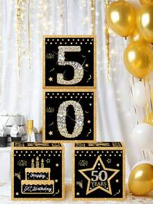 4pcs/Set Black Gold Birthday Decor Box,18th 30th 40th 50th 60th 70th Birthday Party Decor,Birthday Party Background Decoration Supplies,Birthday Gift Box,Photo Props,Party Accessories,Happpy Birthday Party Decoration,Home Decor Room Decor,18 30 40 50 60 70 Years Old Birthday Decoration,Birthday Party Supplies, Birthday Gift,Party Favors - Black Gold Birthday - View 8