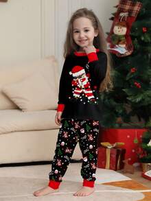 Bộ đồ ngủ chủ đề Giáng sinh 2 món cho trẻ em và cha mẹ, áo dài tay in hình ông già Noel và đèn, quần dài, bộ đồ ngủ - Nhiều màu - Xem 4