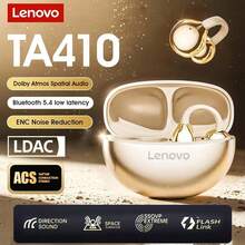 Lenovo Tai nghe Bluetooth TA410 2025 mẫu mới nhất, công nghệ dẫn truyền qua xương, thiết kế siêu nhẹ 2,8g, thích hợp cho chạy bộ, tập gym, yoga, v.v., chống mồ hôi IPX5, phát lại 24 giờ với hộp sạc, chơi game Bluetooth 5.4, hiệu ứng âm thanh không gian HIFI, tai nghe Bluetooth, màu be, đen, tím - Màu be - Xem 1