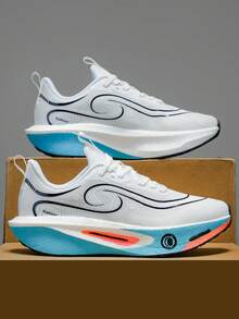 男士户外跑步鞋，经典时尚多色男士跑步鞋，纯色简约设计，舒适内衬，适合公路、户外、马拉松、训练、步行、徒步旅行等。 - 白藍 - 查看 3