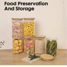 2/4/6pcs Kitchen Food Glass Storage Jars, Candy Jars, Airtight Glass Jars, Coffee Bean Containers, Glass Spice Jars With Bamboo Lids, Kitchen Organizers, Suitable For Kitchen Spices, Coffee, Grains, Candy, Cookies, Pasta, Home Kitchen Tabletop Decor, Stackable, Suitable For Holiday And Wedding Gifts - Clear - View 7