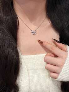 1pc Fashionable Pink Rhinestone Pony Decor Pendant Necklace, Suitable For Women's Daily Wear - Multicolor - View 3