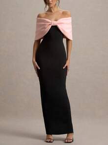 Women's Elegant Christmas Colorblock Bow Backless Christmas Party Dress