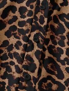 1pc Leopard Print Polyester Blouse, Buttonless, Suitable For Holiday, Office, Home, Birthday Party, Spring & Autumn Vacation Summer - Multicolor - View 4