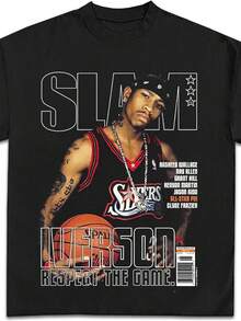 SLAM Cover Graphic T-Shirts _ Premium Quality Heavyweight Basketball Shirt For Adults & Kids - 黑色 - 查看 1