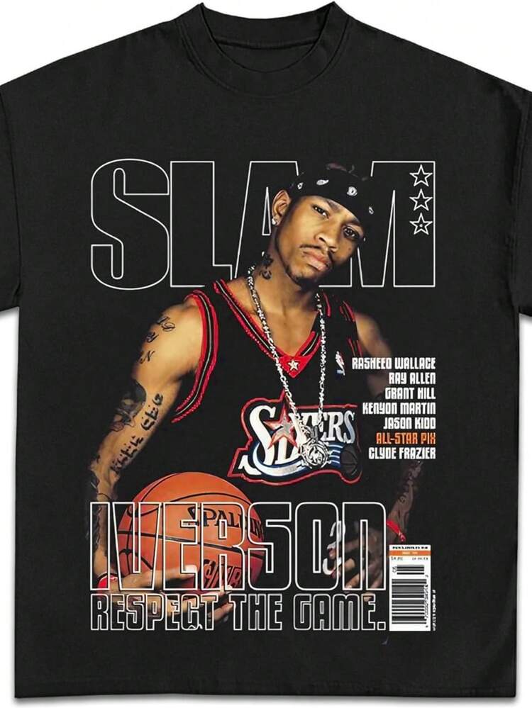 SLAM Cover Graphic T-Shirts _ Premium Quality Heavyweight Basketball Shirt For Adults & Kids - 黑色 - 查看 1