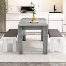 Dining Table, Modern Dining Table, Sturdy Dining Table, Four-Legged Table, Oak Wood Table, Rectangular Dining Table, Leisure Coffee Table,Dining Table, White [OLD SKU:WF312300AAW] - Grey + Particle Board - View 4