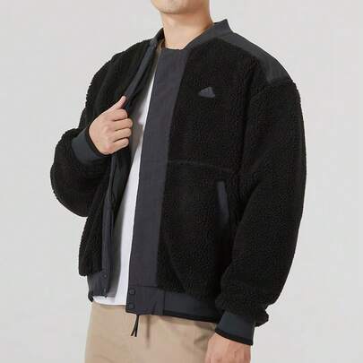 Adidas Chaqueta deportiva casual de forro polar de sherpa sintético para otoño/invierno, abrigo acolchado IL8919