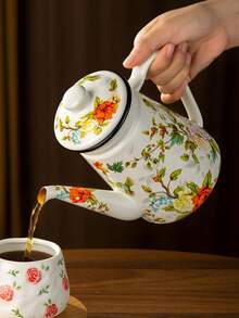 1pc搪瓷水壶画花瓶1.2升大容量水壶咖啡壶窄口油壶煮茶壶家用煮茶壶茶壶适用于电炉燃气泡茶煮咖啡 - 搪瓷茶壺 - 查看 10