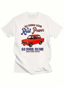 Men'S Vintage Trabant 601 DDR East Germany Classic Car-Shirt- Retro Old German Legend Real Power Graphic, White Short Sleeve Tee With Loose Fit, Washable Summer Casual Top - 黑色 - 查看 6