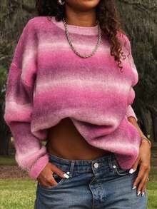 Live To Mo Women's Winter Sweater, Y2K Valentine's Day Outfit, Women's Casual Long Sleeve Knit Top - Cute Striped Pink Pullover, Essential For Daily Wear - Pink - View 7