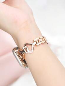 1PC Women Fashion Rose Gold Stainless Steel Watch Strap Compatible With IWatch 38mm 40mm 41mm 42mm 44mm 45mm 46mm 49mm, Luxury Heart Mesh Metal Watchbands Compatible With Apple Watch Series Ultra 3/2/1 11 10 9 8 7 SE3 6 5 4 3 2 1, Chic Smart Watch Band Compatible With Apple Watch Bands - Hoa hồng vàng - Xem 2