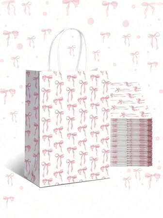 5 pungi de cadouri din hârtie cu fundă roz pentru Ziua Îndrăgostiților, ziua de naștere a femeilor, pungi de bomboane/cadouri pentru petrecere de Crăciun cu mânere, potrivite pentru ziua de naștere, nuntă, Ziua Îndrăgostiților, cadouri de petrecere, decor de ziua de naștere, decor de petrecere, decor de nuntă