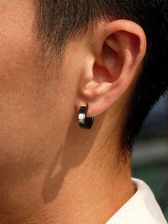 1 Pair Fashion Gothic Skull Hoop Earrings For Men Halloween Party Jewelry Gift