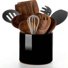 Nucookery Utensil Holder, 64" Ceramic Kitchen Utensil Holder With Countertop-Protection Cork Bottom, Farmhouse Kitchen Decor For Counter, Christmas Gift (Stone Black) - ColorA - 查看 1