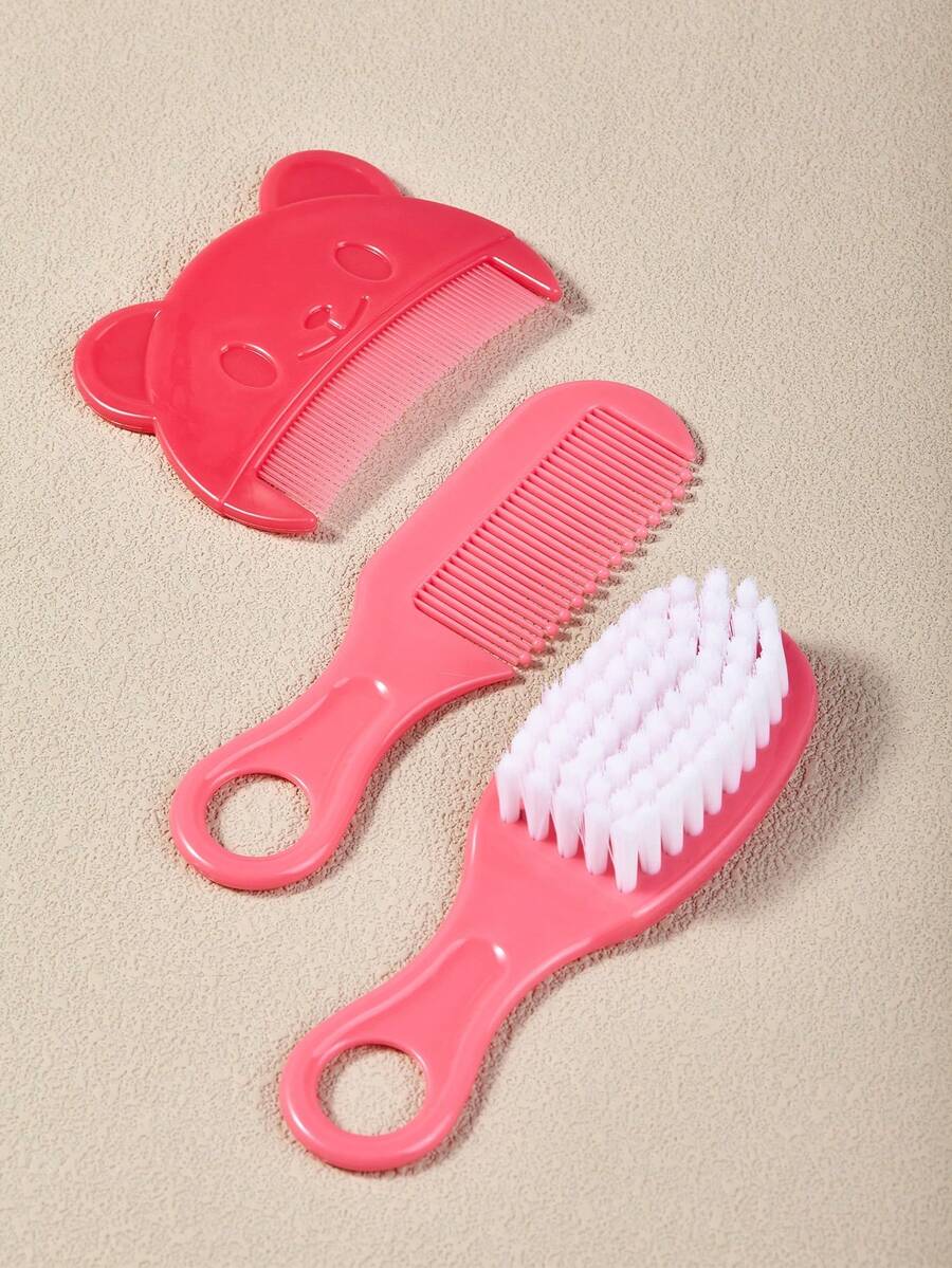 3 Stücke Set Neugeborenen Bürsten, Baby Kopfpflege Bürsten Set, Baby Massage Bürsten Set, beinhaltet Baby Kamm, Baby Kopfhautbürste, weiche Haarbürste für Neugeborenen Bad - Verschiedenfarbig - Übersicht 1
