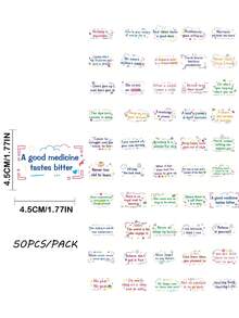 50/100 piezas Paquete de pegatinas con citas inspiracionales en inglés, calcomanías motivacionales con garabatos para laptop, equipaje, coche, decoración para estudiantes, diario, scrapbooking, maleta - Multicolor - Ver 6