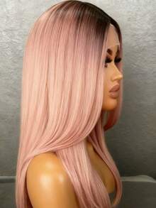 13x4x1 HD Ombre Pink Colored Silk Straight Wig Human Hair With Dark Roots 250 Density Lace Clousre Wigs Human Hair Pre Plucked With Baby Hair Pink Straight Tpart Lace Wigs Human Hair Brazilian Remy Wig For Women Natural Hairline - 根根分明與漸層 - 查看 2