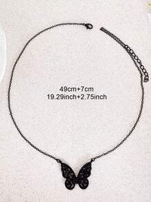 1pc Y2K Chic Gothic Style Black Crystal Hollow Butterfly Clavicle Chain Necklace, Versatile For Dates, Street Style, Parties And Daily Outfits - Black - View 4