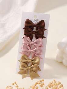 6pcs Handmade Fabric Bow Hair Clips, Girls' Solid Color Side Bangs Hairpins, Suitable For Daily Wear And Holiday Outfits - Multicolor - View 9