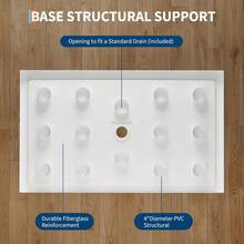 60"X32" Shower Pan With Center Drain - Single Threshold ABS Base & Non-Slip Surface,Lightweight Rectangle Acrylic Shower Base- Includes Drain Kit White - Default - View 8