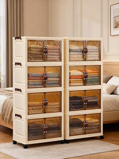 1 قطعة (عرض 38 سم - 58 سم) خزانة تخزين بابين قابلة للطي من البلاستيك، خزانة قابلة للطي، خزانة محمولة للمنزل، خزانة ألعاب للغرفة المعيشة، خزانة وجبات خفيفة، خزانة تخزين للمطبخ، هدية عيد الميلاد وعيد الهالوين، صندوق مناديل للحمام، رف أرضي للغرفة، رف أحذية قابل للطي