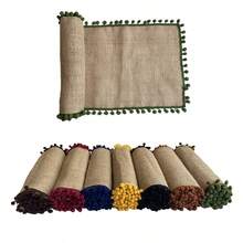 1pc Tasseled Table Runner, Square Jute Pom Pom Tabletop Decor, Christmas Party Holiday Tablecloth, Reusable Wedding Festival Table Mat - Multicolor - View 1