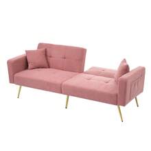 Optional Multicolour Sofa Bed With Sleeping Function, Adjustable Angle, Gold Legs With Cushions And Side Storage Pockets. - Pink - View 2