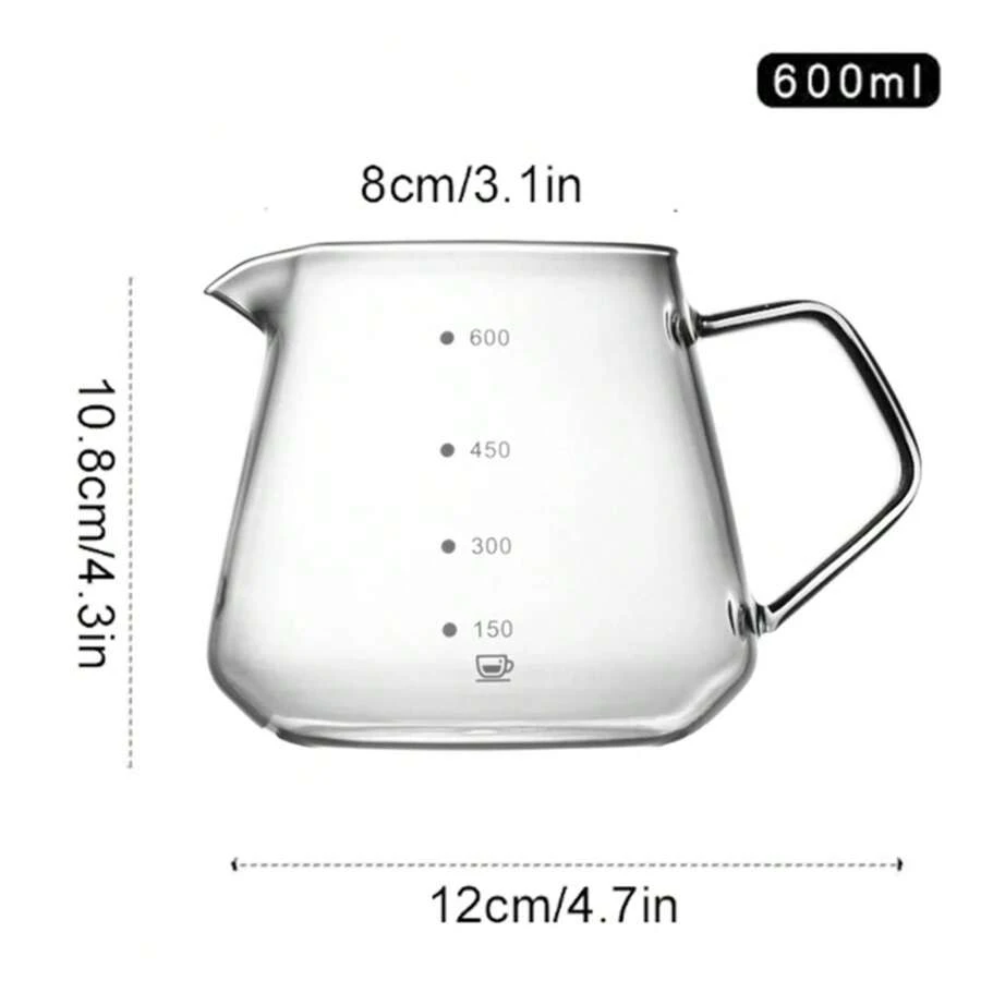 Jarra de café de vidrio de 450/600 ml, taza de filtro para compartir café hecho a mano, juego de cafetera de nube para el hogar, hotel, cafetería, cocina O9UV - Transparente 600 ml - Ver 1