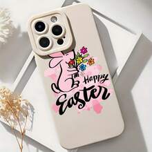 2026 nueva funda de teléfono mate, funda de teléfono conejo de Pascua con flores y texto de Feliz Pascua para  17 14 Pro Max  17 13  17 12  Galaxy S23 S22 S21 protector de teléfono funda de pareja regalo para novio novia regalo de vacaciones - Negro - Ver 6