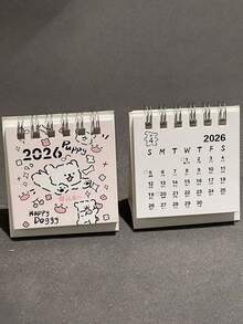 1件2026年时尚线条画狗狗日历，时尚高品质可爱女孩桌面日历，迷你桌面装饰 - 彩色 - 查看 6