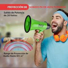Pyle Megáfono Portátil con Sirena Altavoz Compacto Funciona con Pilas, Potencia de 20W, Micrófono, Plegable. Animadoras y Uso Policial Plateado - Verde - Ver 3