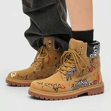 2025 Winter Graffiti Printed Boots, Personalized Ankle Boots For Men - Yellow - View 4