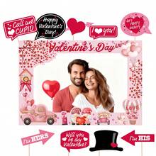 Valentine's Day Photo Booth Props Frame Party Supplies - Valentine's Day Party Decorations Valentine's Day Theme Paper Props Photo Frame Party.