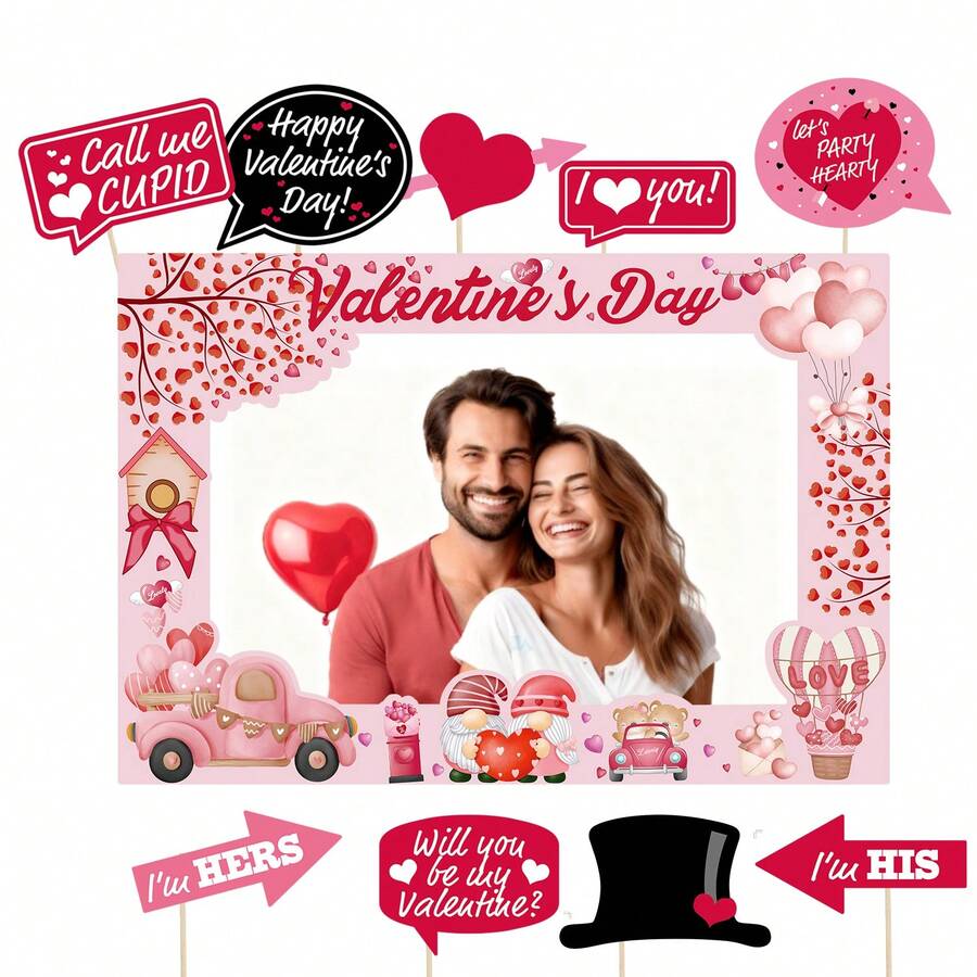 Valentine's Day Photo Booth Props Frame Party Supplies - Valentine's Day Party Decorations Valentine's Day Theme Paper Props Photo Frame Party.