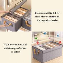 Clothes Storage, 6Pc Storage Baskets, Fabric Closet Organizer With Lid, Drawer Organizer Clothes With Stand Clothing, Toys, Books - Grey - View 4